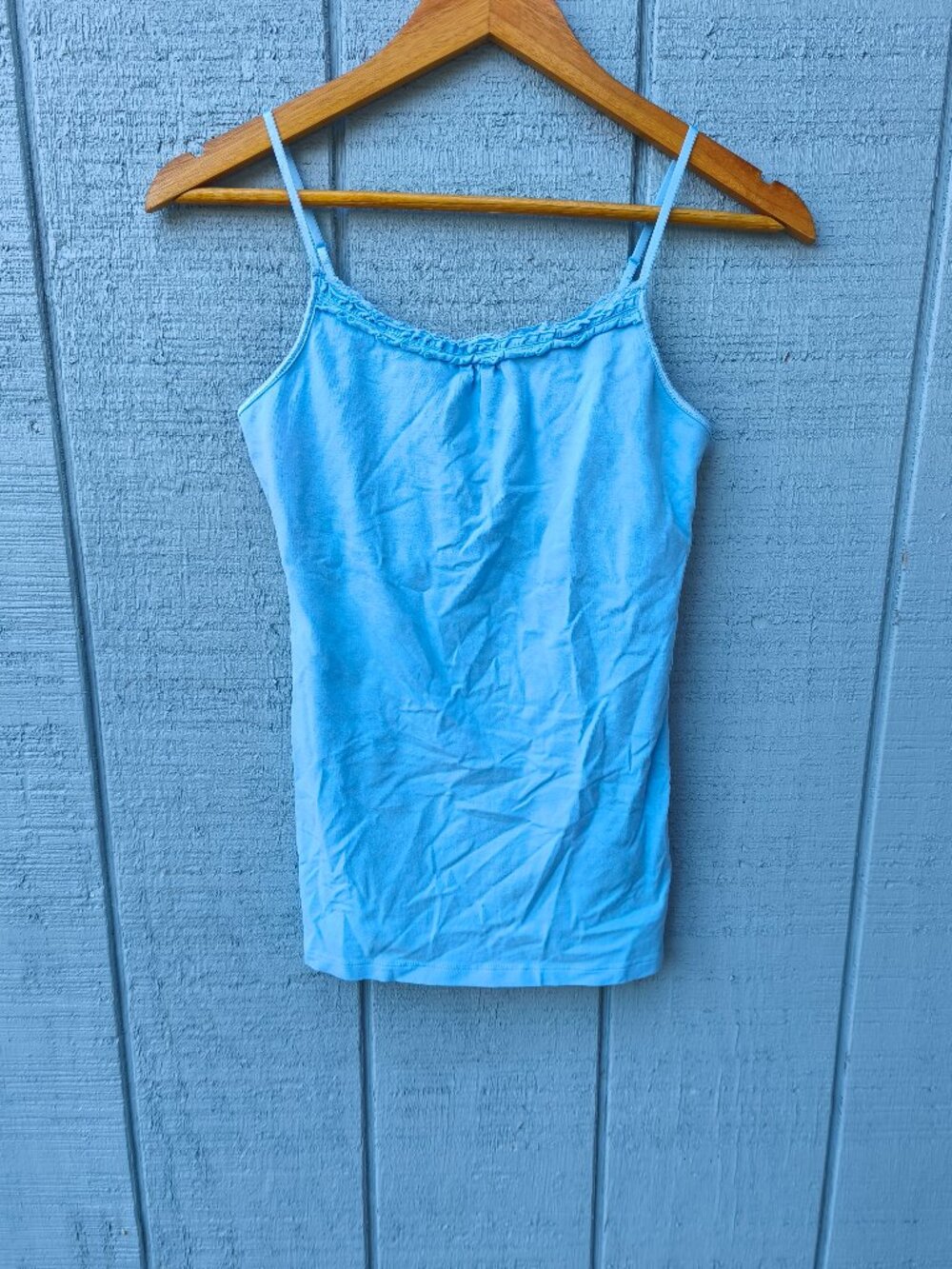 y2k 2 A Tee Cotton Ruffle Cami Shelf Bra sz S Blue Coquette Flirty Feminine